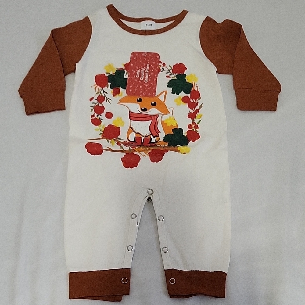 PatPat Fox Print Kids Footie - Brown and White